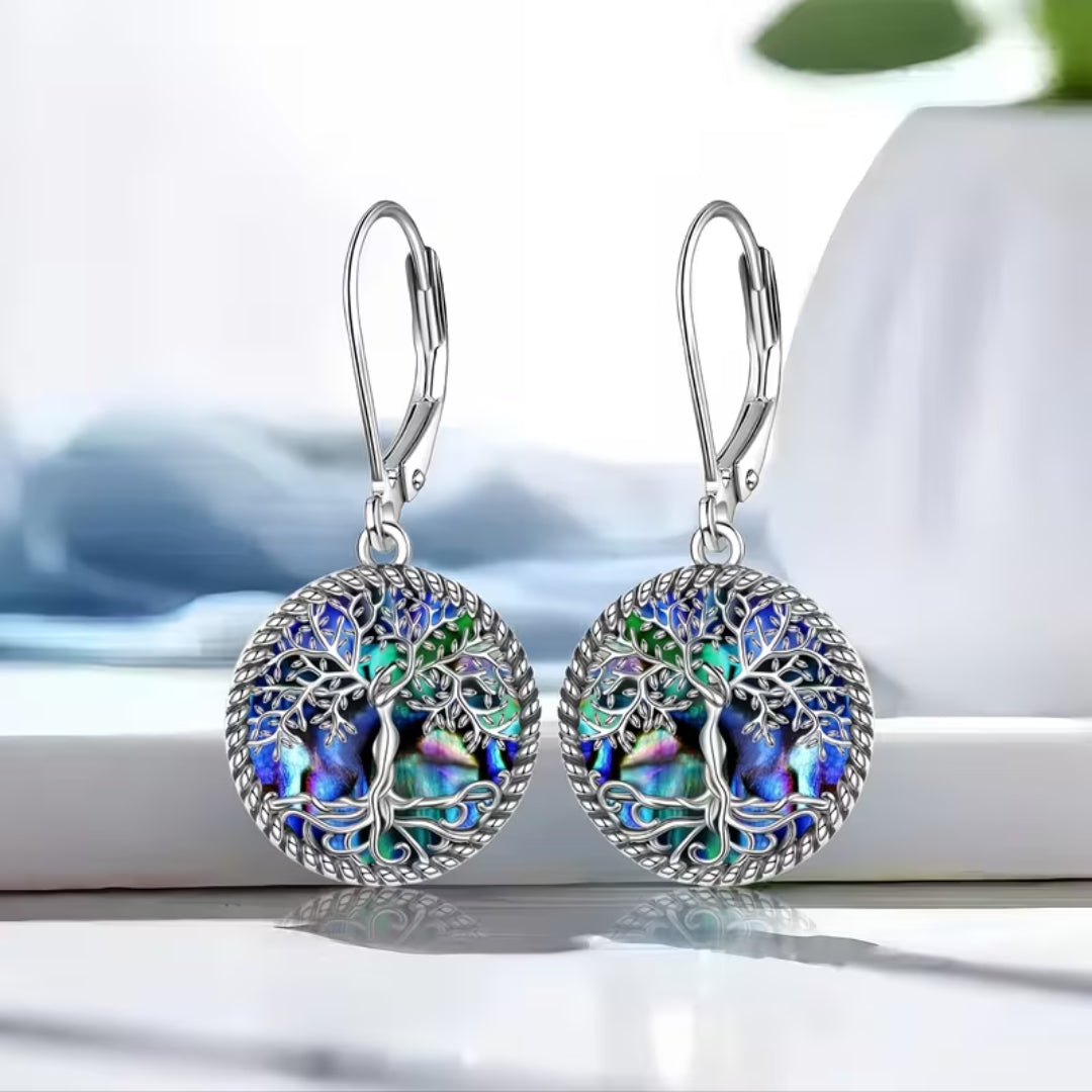 Abalone Tree of Life Drop Earrings