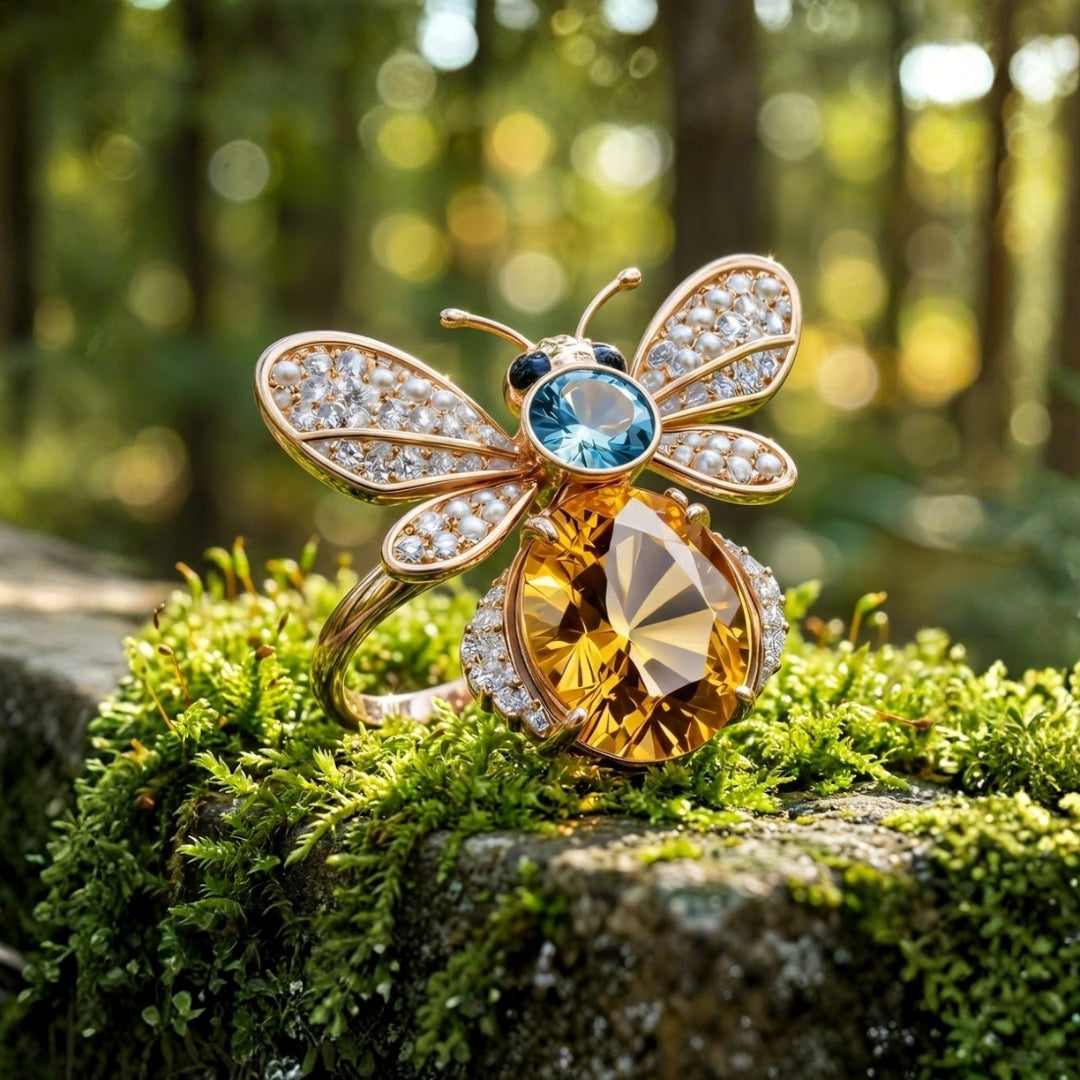 Crystal Gold Bee Ring