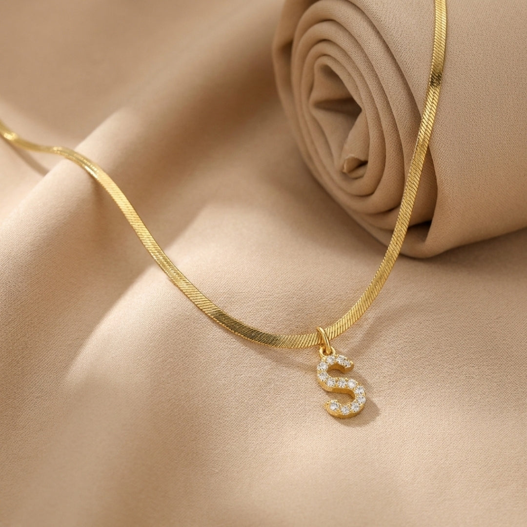 Melly® Diamond Initial Herringbone Necklace