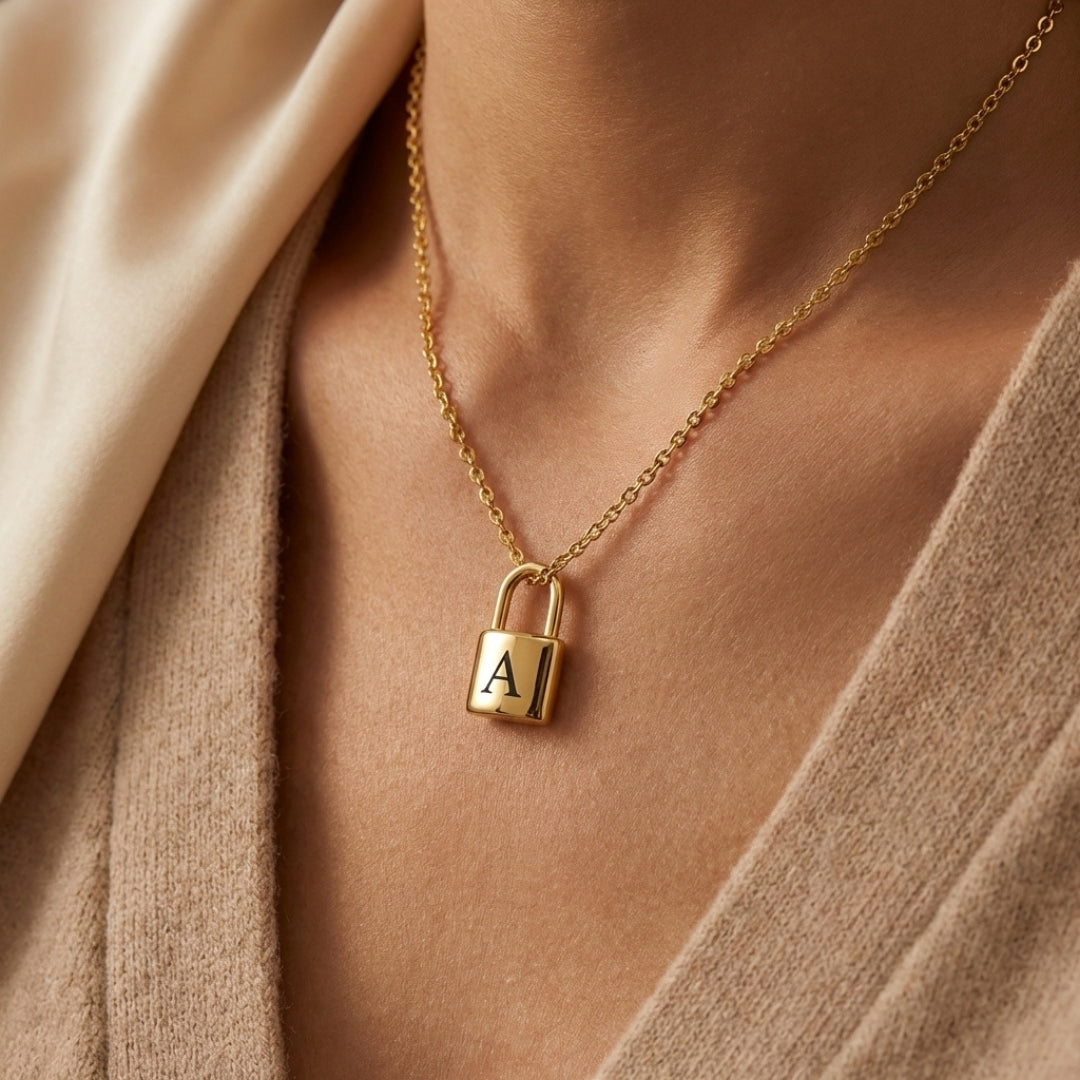 Ellie® Initial Love Lock 18k Gold Necklace