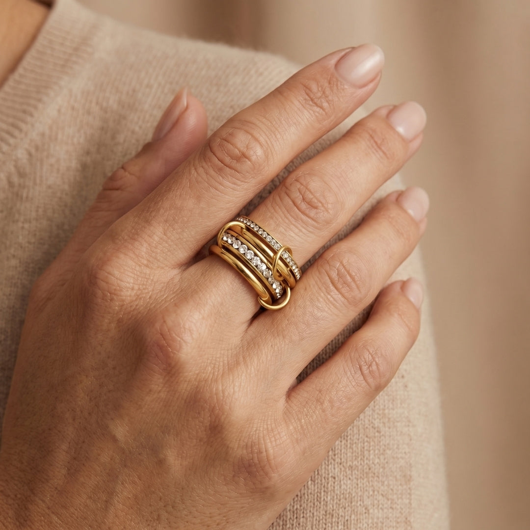 'Forever' Link Crystal & Gold Ring