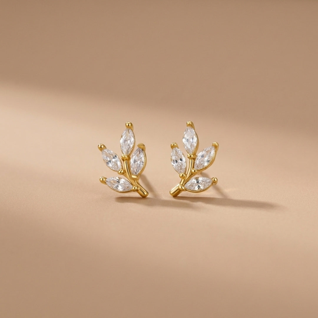 Crystal Leaf Stud Earrings