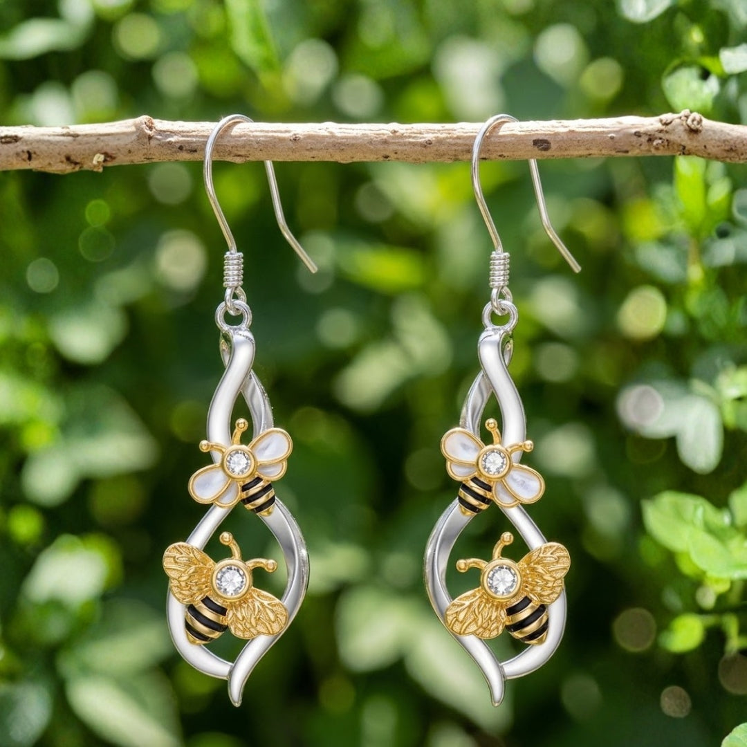 Spiral Gold Bee Silver Earrings