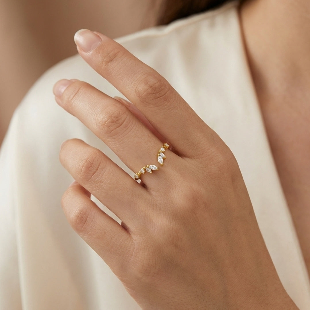 Lily Crystal Gold Vine Ring