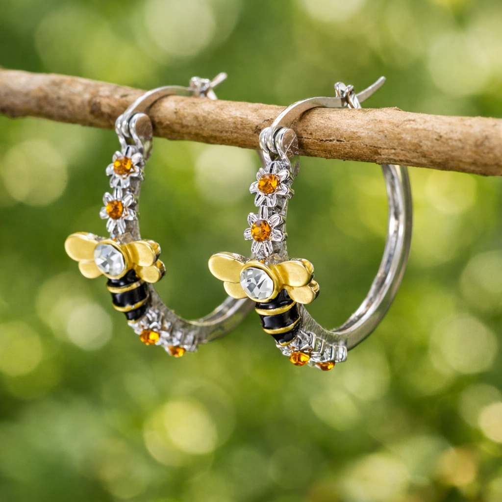 Bee Zirconia Hoop Earrings