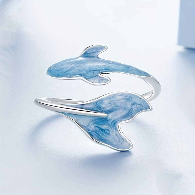 Adjustable Blue Dolphin Ring