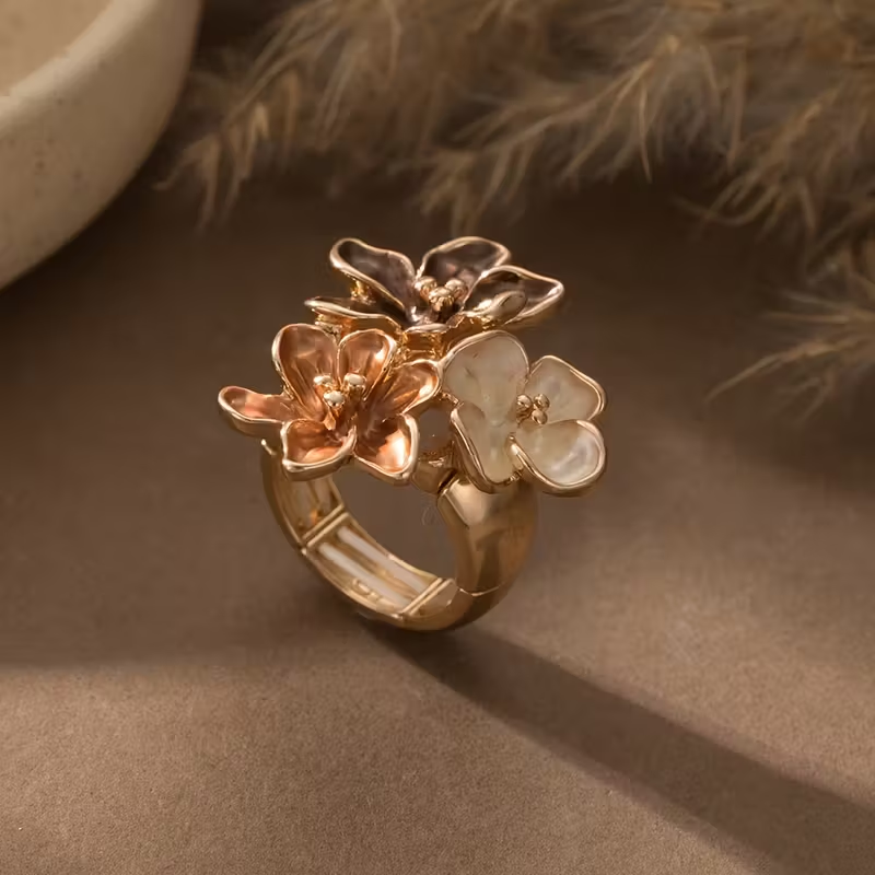 Adjustable Bohemian Enamel Flower Ring