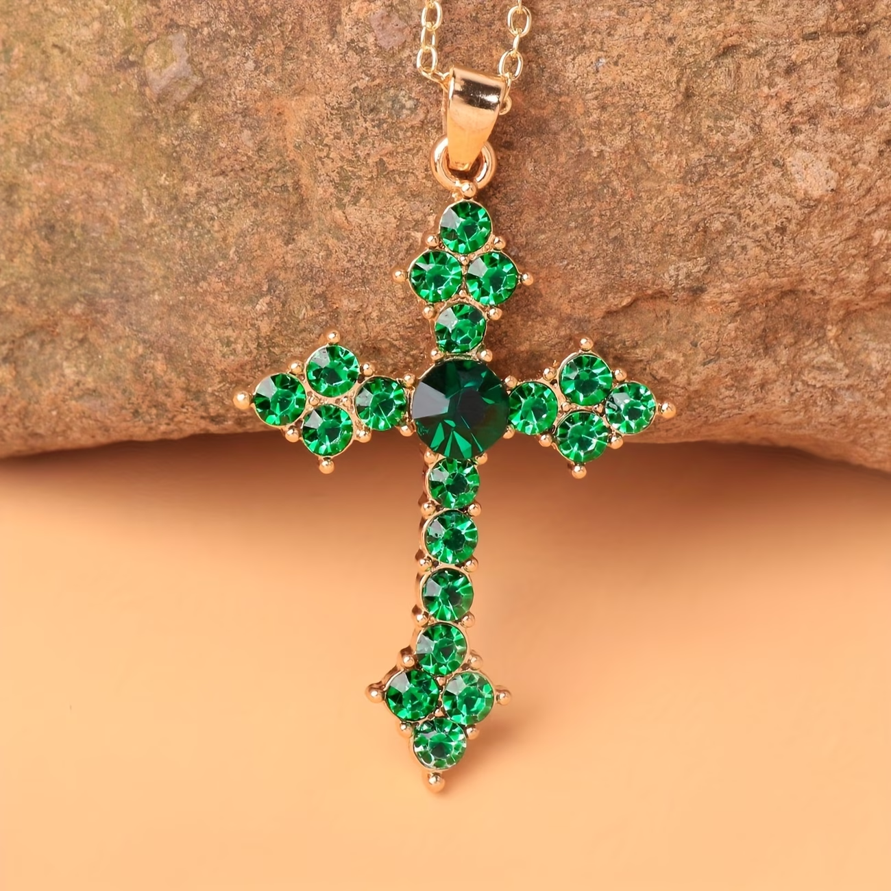 Green Cross Gold Necklace