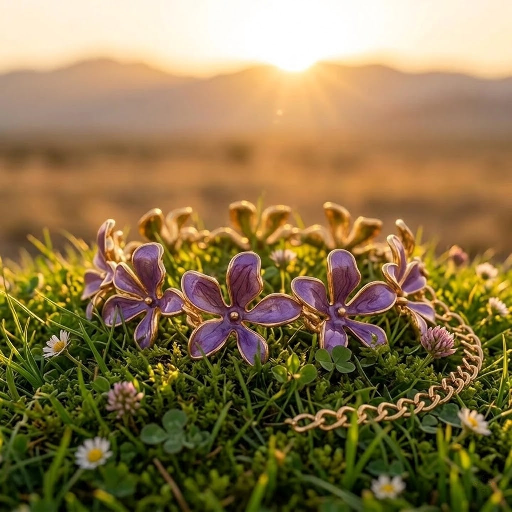 Violet Flower Gold Bracelet