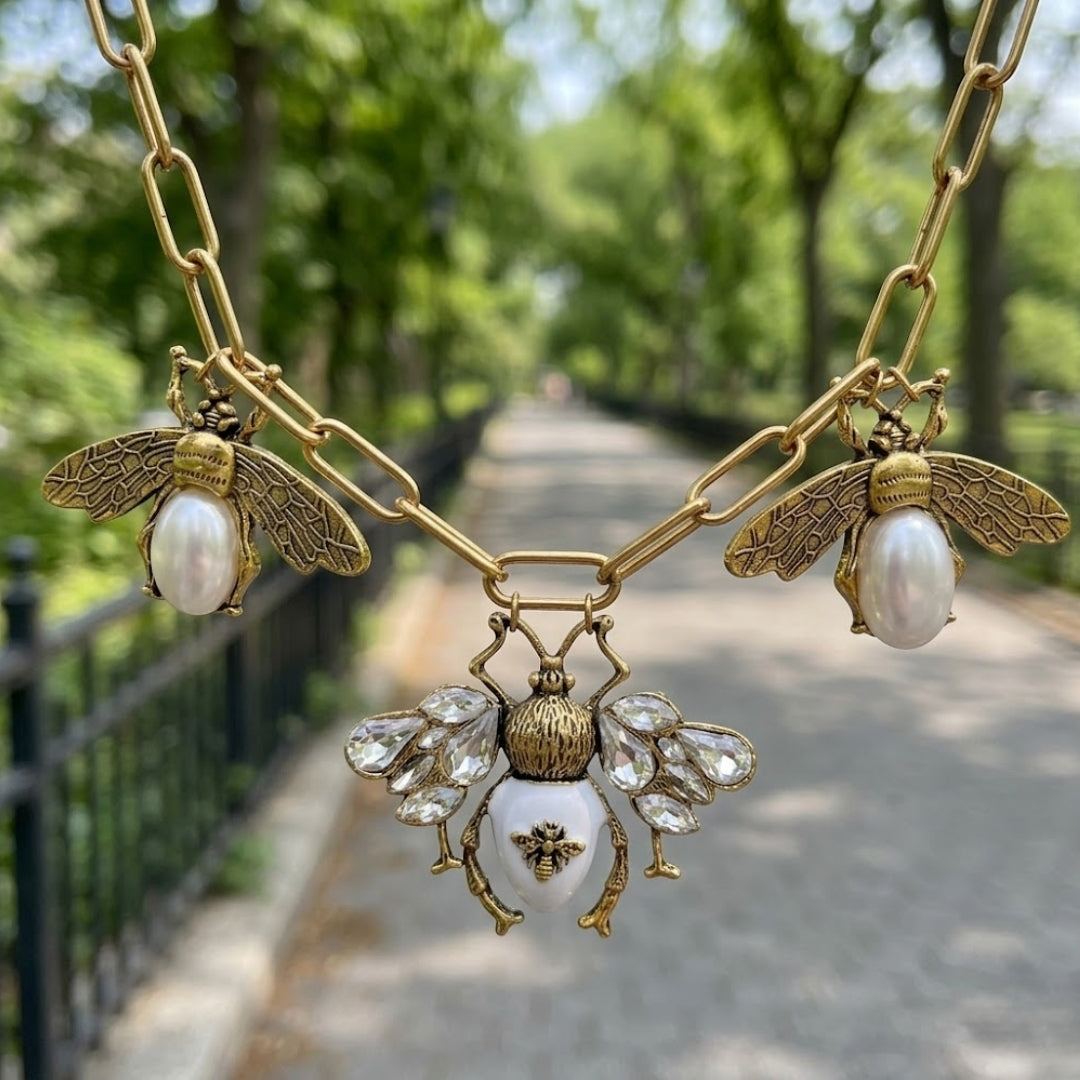 Bohemian Pearl Bee Necklace