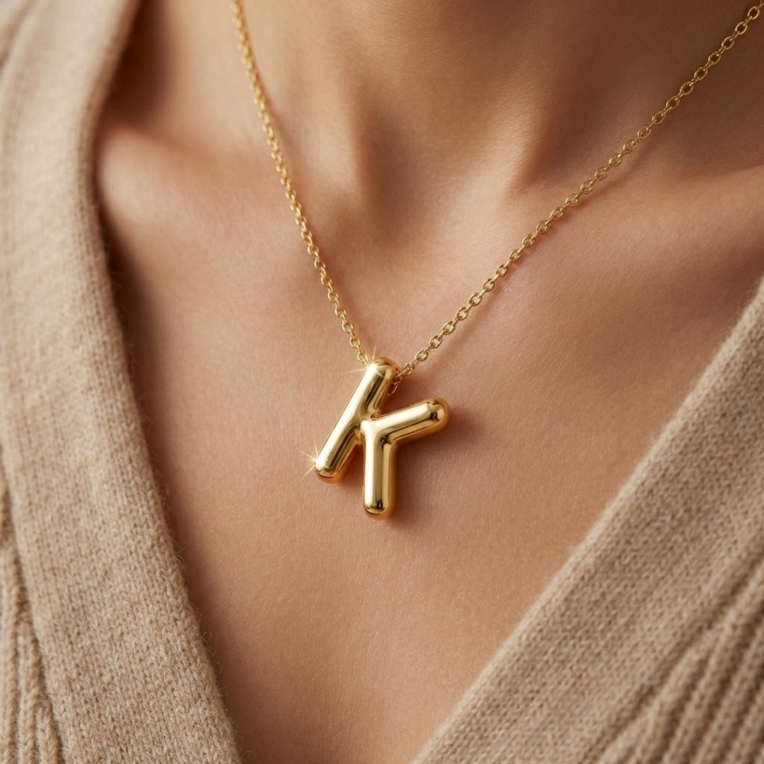 Bubble Letter Initial Necklace