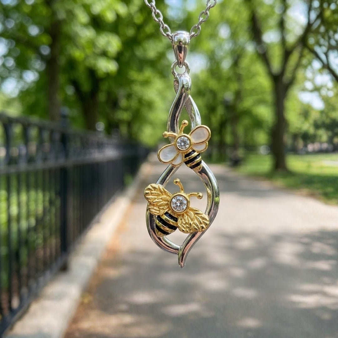 Spiral Gold Bee Silver Necklace