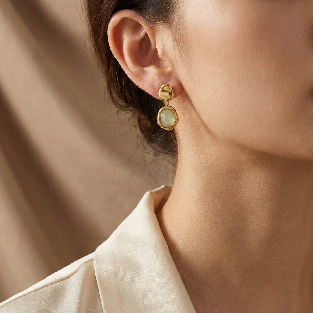 Gold Aquamarine Drop Earrings