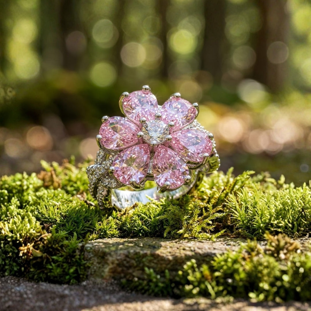Pink Flower Crystal Ring