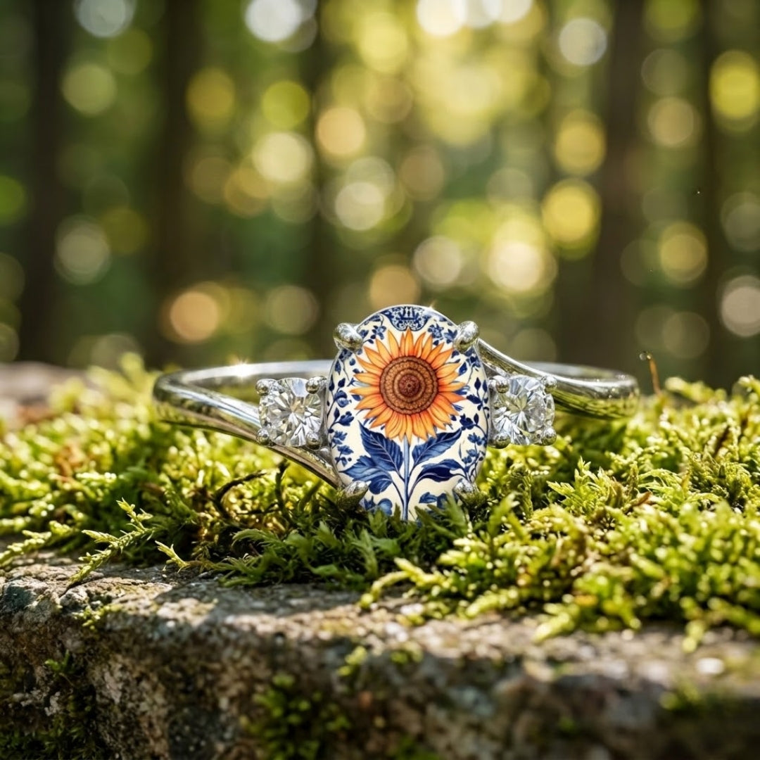Botanical Sunflower Silver Ring