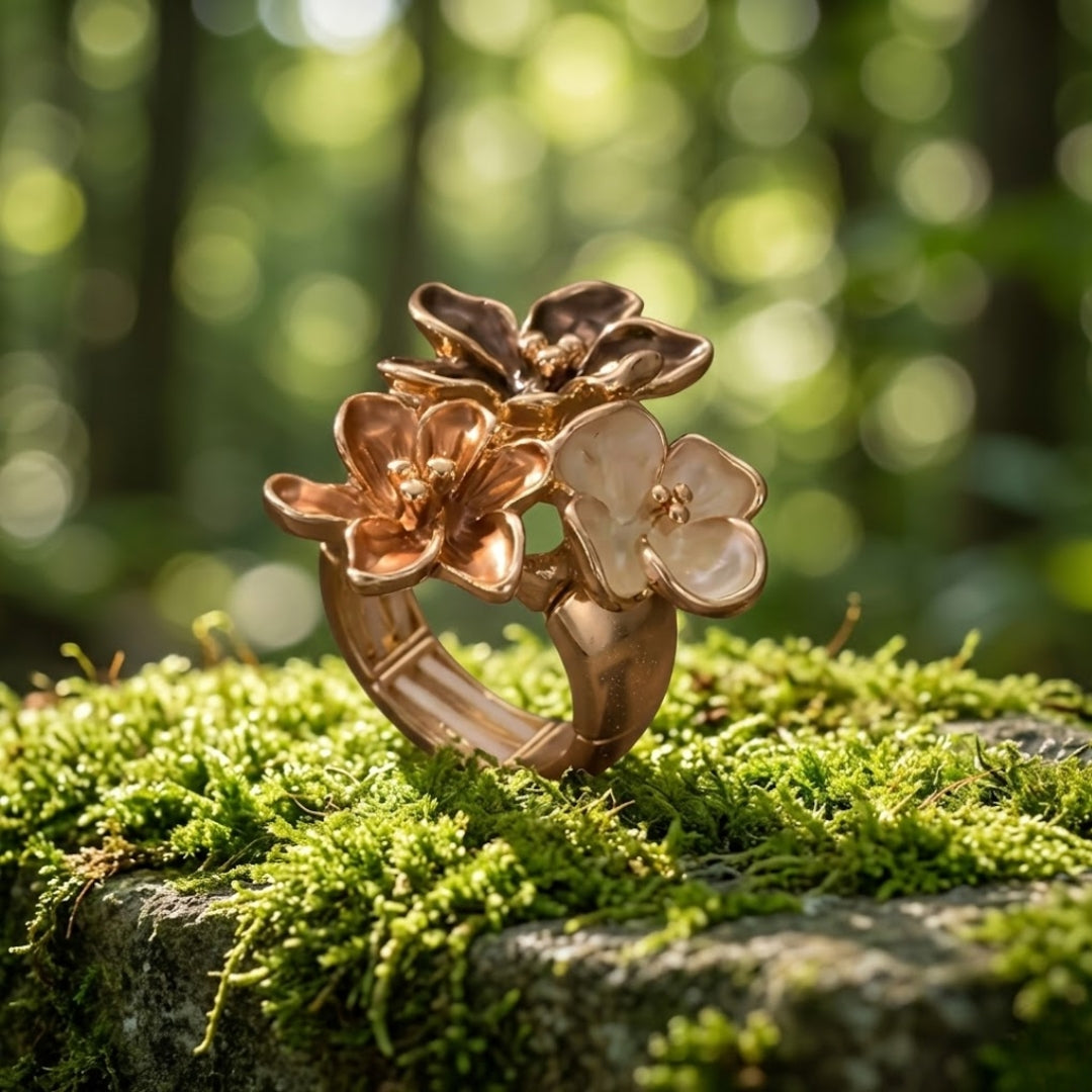 Adjustable Bohemian Enamel Flower Ring
