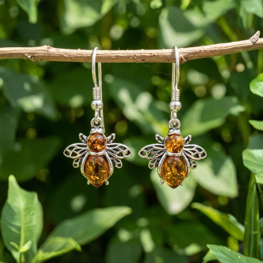 Crafted Bee-Shaped Silver Earrings
