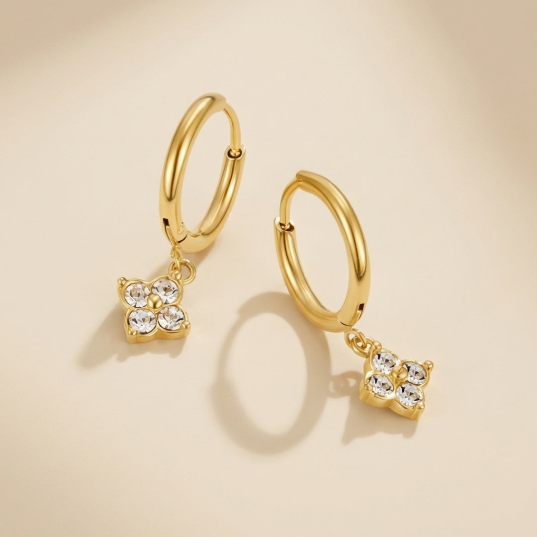 Crystal Four Leaf Clover Drop Earrings