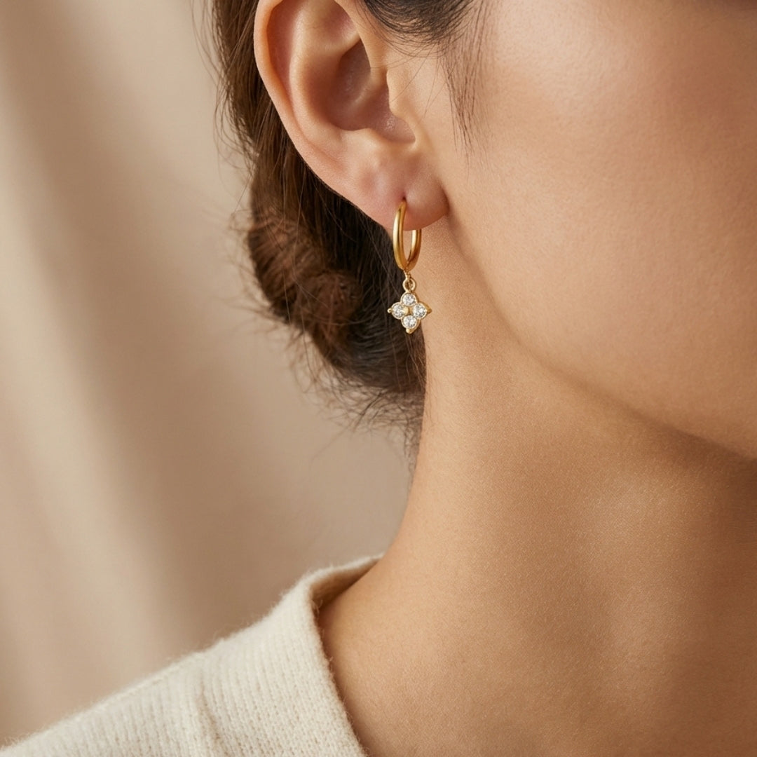 Crystal Four Leaf Clover Drop Earrings