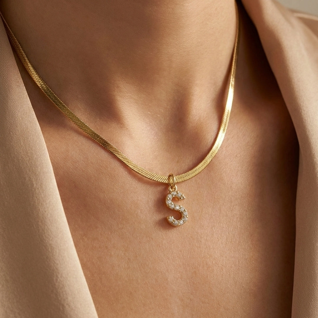 Melly® Diamond Initial Herringbone Necklace