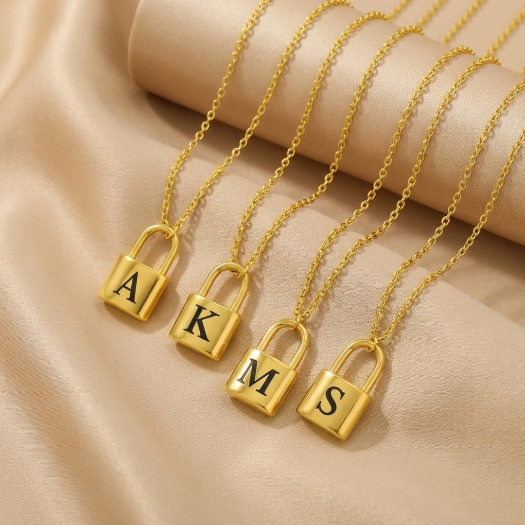 Ellie® Initial Love Lock 18k Gold Necklace
