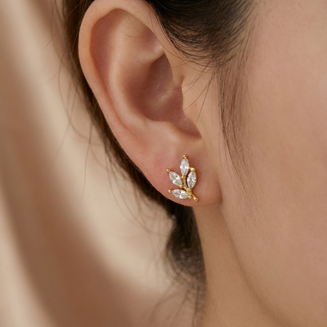 Crystal Leaf Stud Earrings