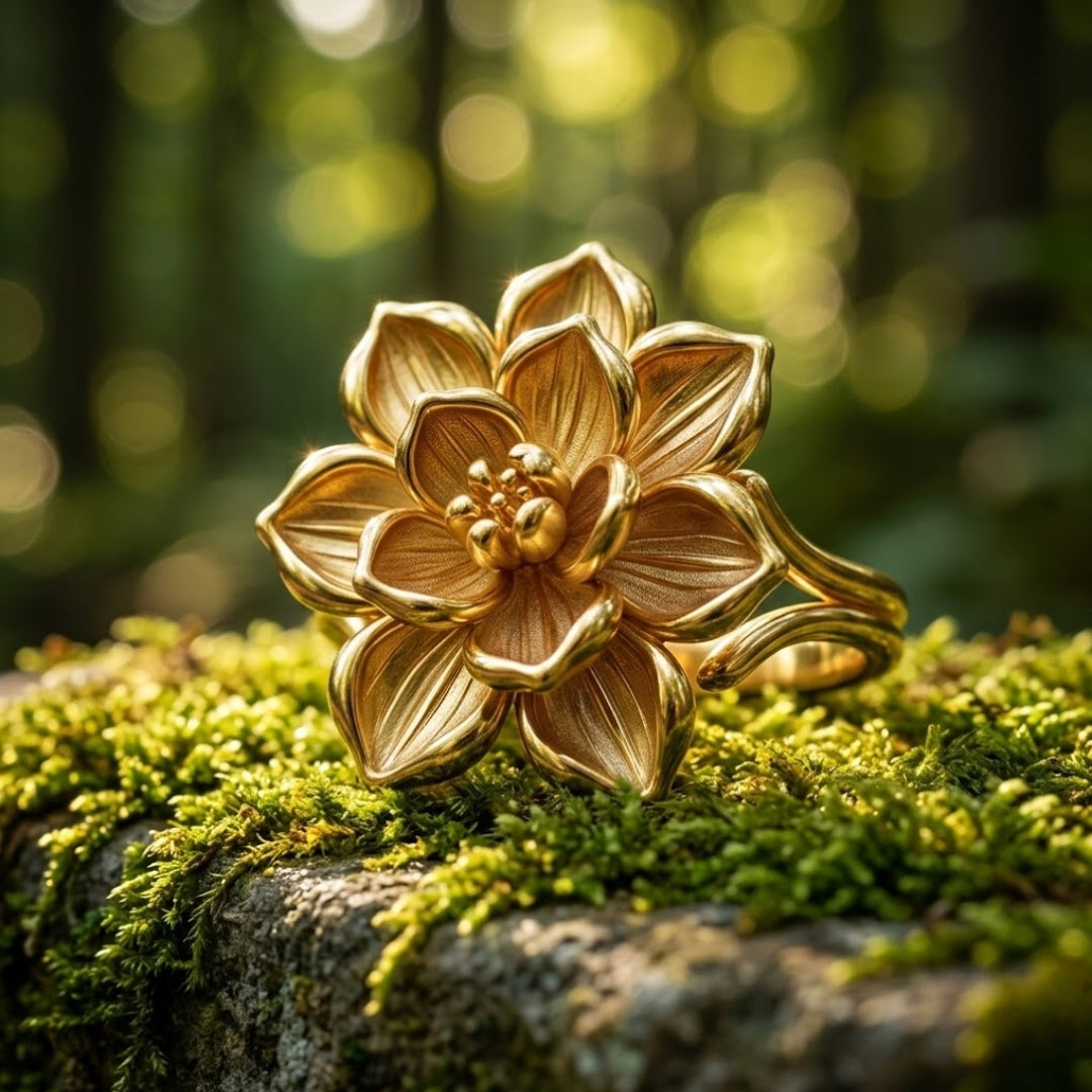 Golden Exotic Flower Ring