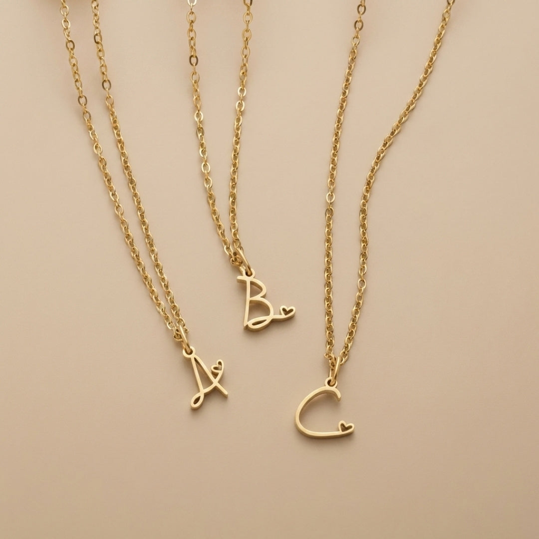 Gold Letter Heart Necklace
