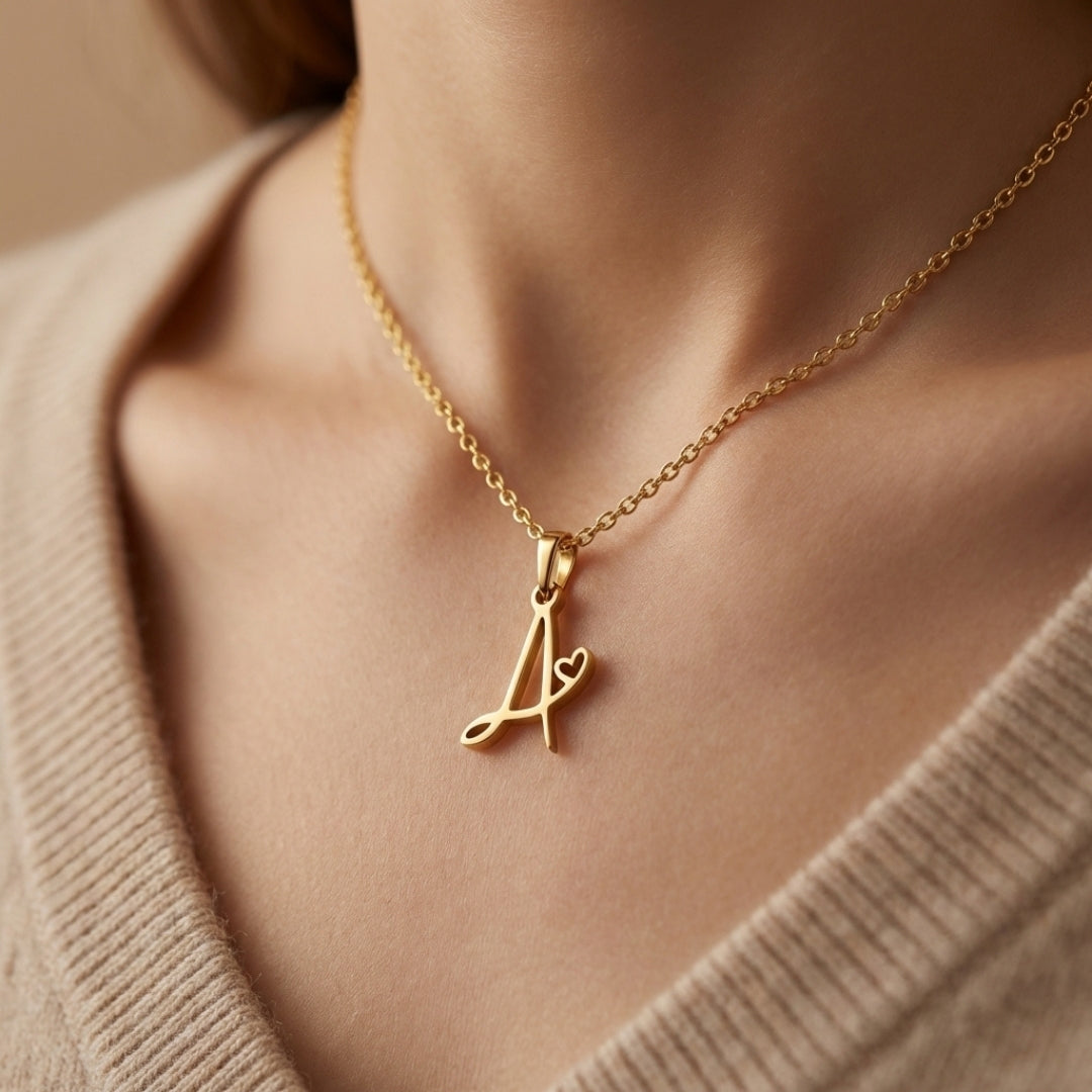 Gold Letter Heart Necklace