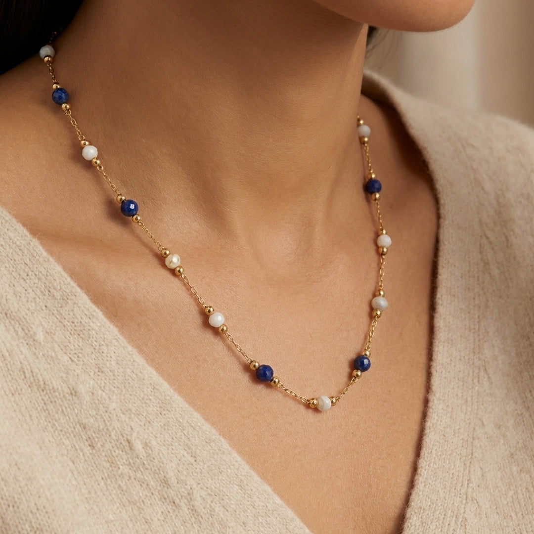 Lulu Midnight Beaded Stone Necklace