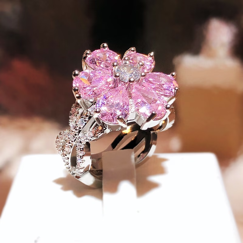 Pink Flower Crystal Ring