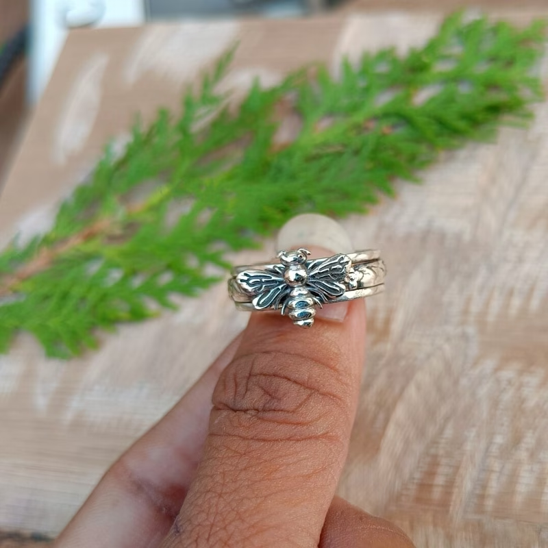 Bohemian Silver Bee Pearl Ring