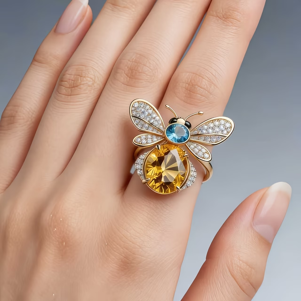 Crystal Gold Bee Ring