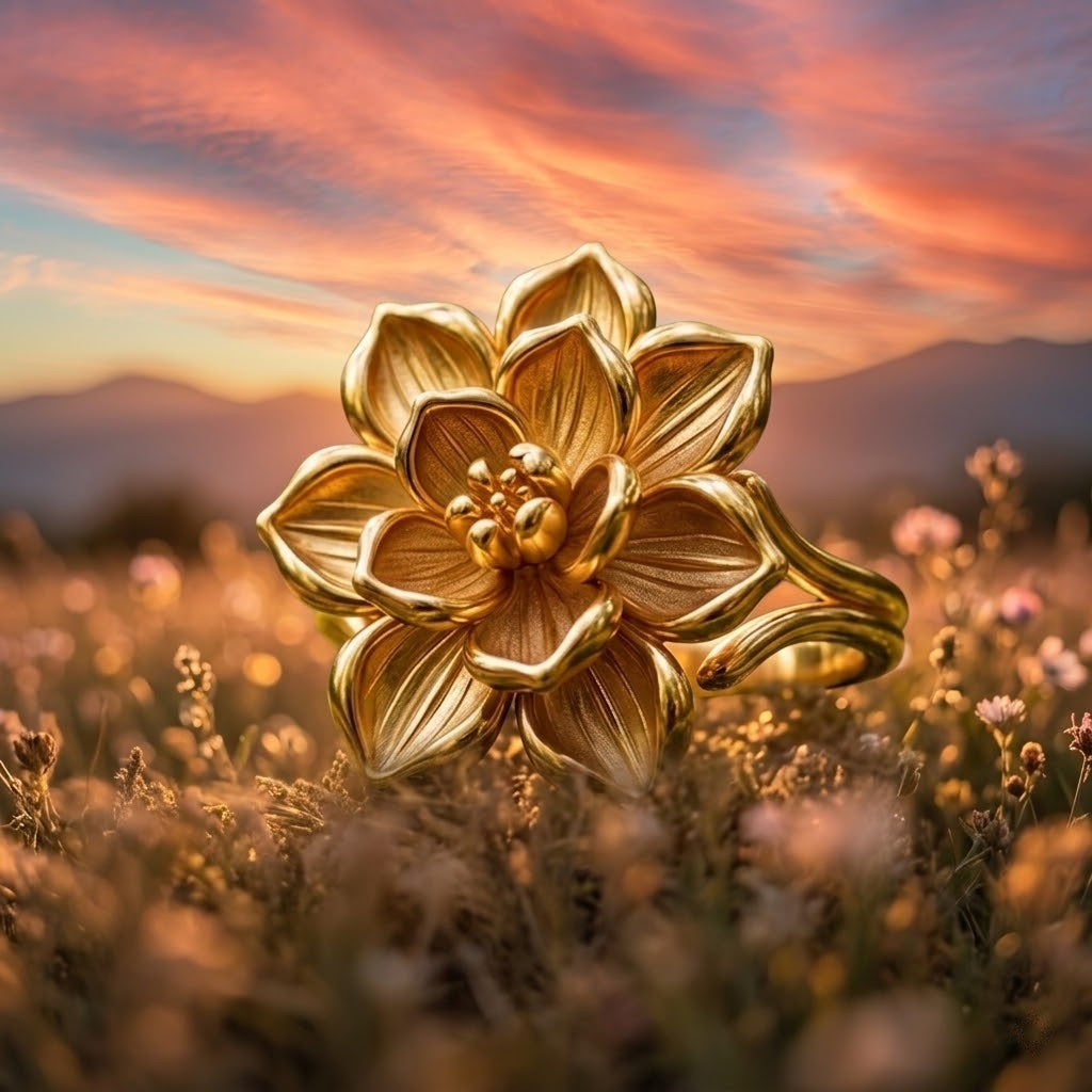 Golden Exotic Flower Ring